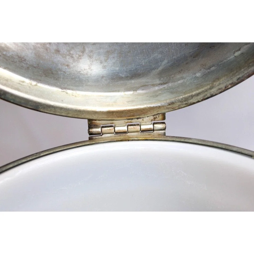 Vintage Antique Silverplated‎ Newport Swing Top Ice Bucket Milk Glass Interior